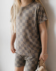 Bamboo Short Set | Faded Brown Checkerboard