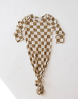 Bamboo Knotted Gown | Olive Checkerboard