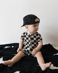 Shortie Bamboo Zip | Black Checkerboard