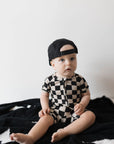Shortie Bamboo Zip | Black Checkerboard