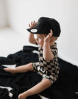 Shortie Bamboo Zip | Black Checkerboard