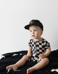 Shortie Bamboo Zip | Black Checkerboard
