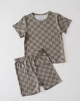 Bamboo Short Set | Faded Brown Checkerboard
