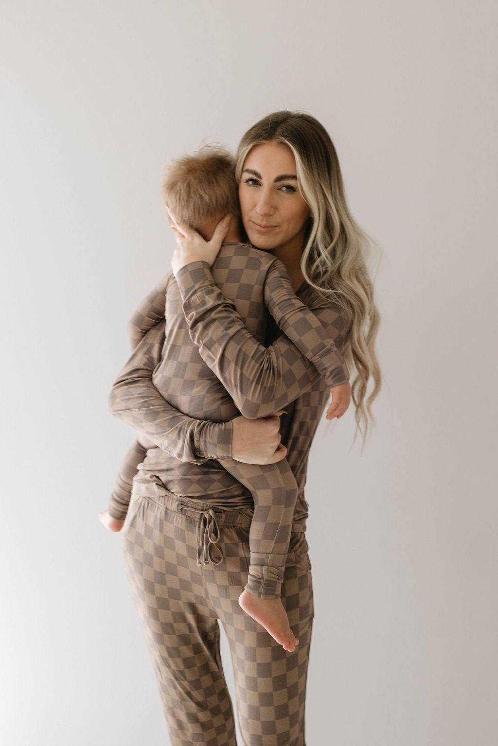 Women's Bamboo Pajama | Faded Brown Checkerboard || MATCHING KIDS