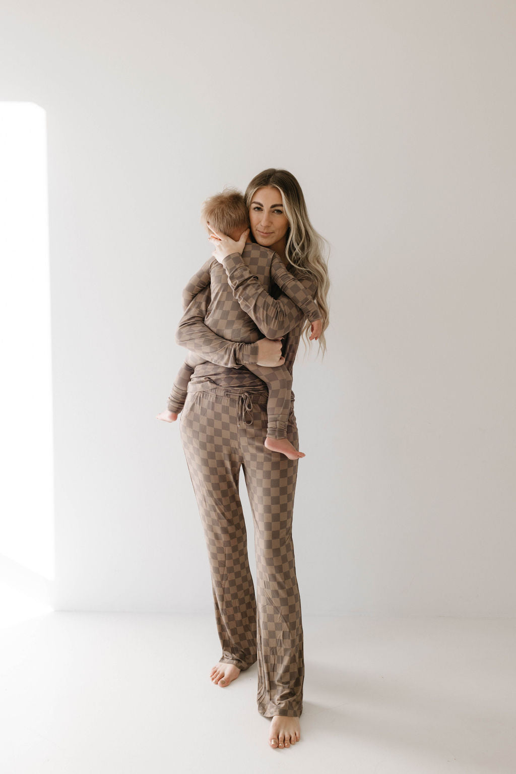 Women's Bamboo Pajama | Faded Brown Checkerboard || MATCHING KIDS