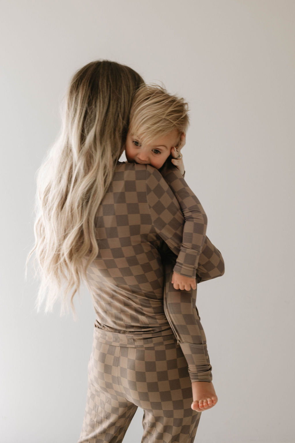 Women's Bamboo Pajama | Faded Brown Checkerboard || MATCHING KIDS