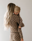 Women's Bamboo Pajama | Faded Brown Checkerboard || MATCHING KIDS