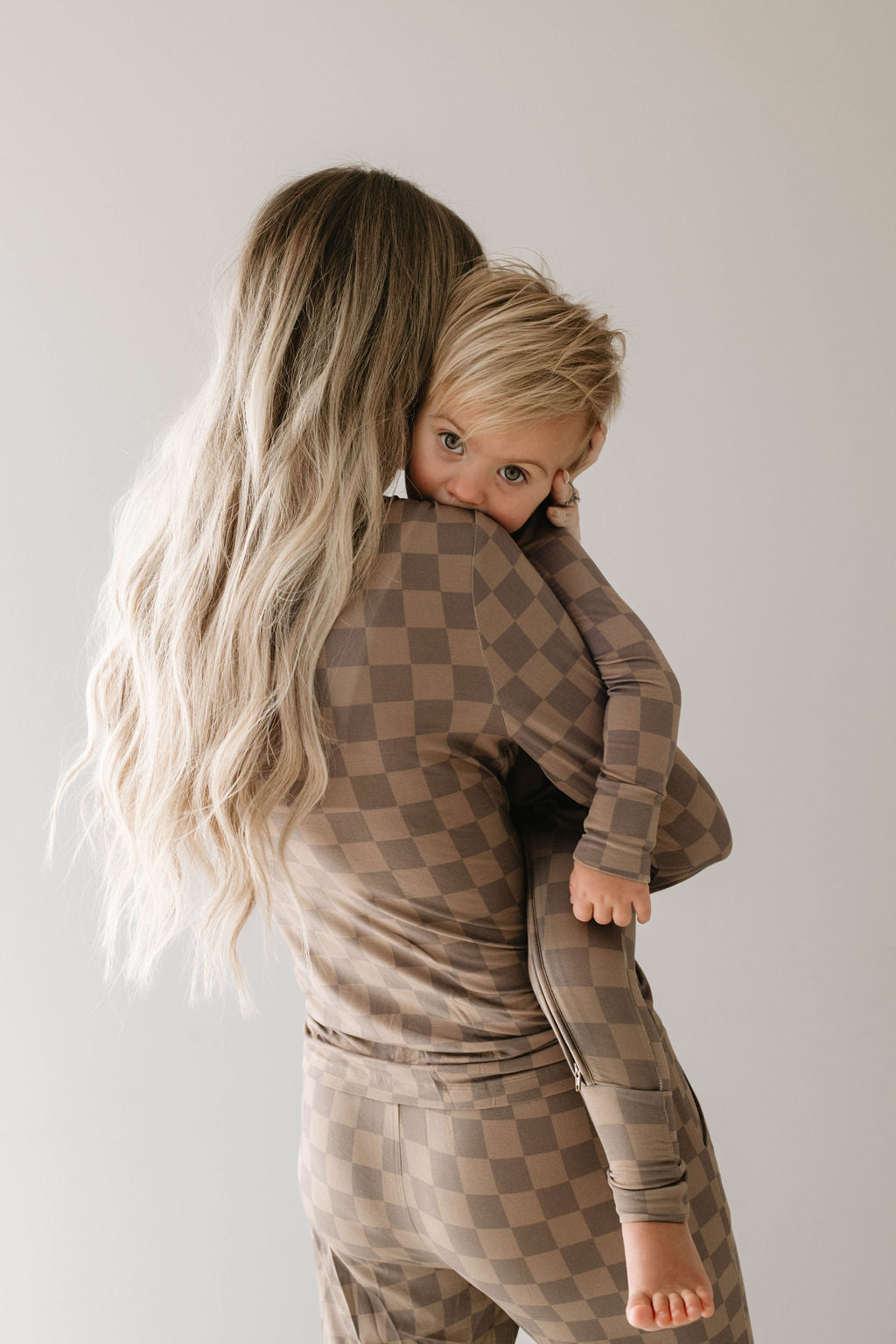 Women's Bamboo Pajama | Faded Brown Checkerboard || MATCHING KIDS