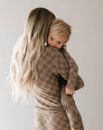 Women's Bamboo Pajama | Faded Brown Checkerboard || MATCHING KIDS