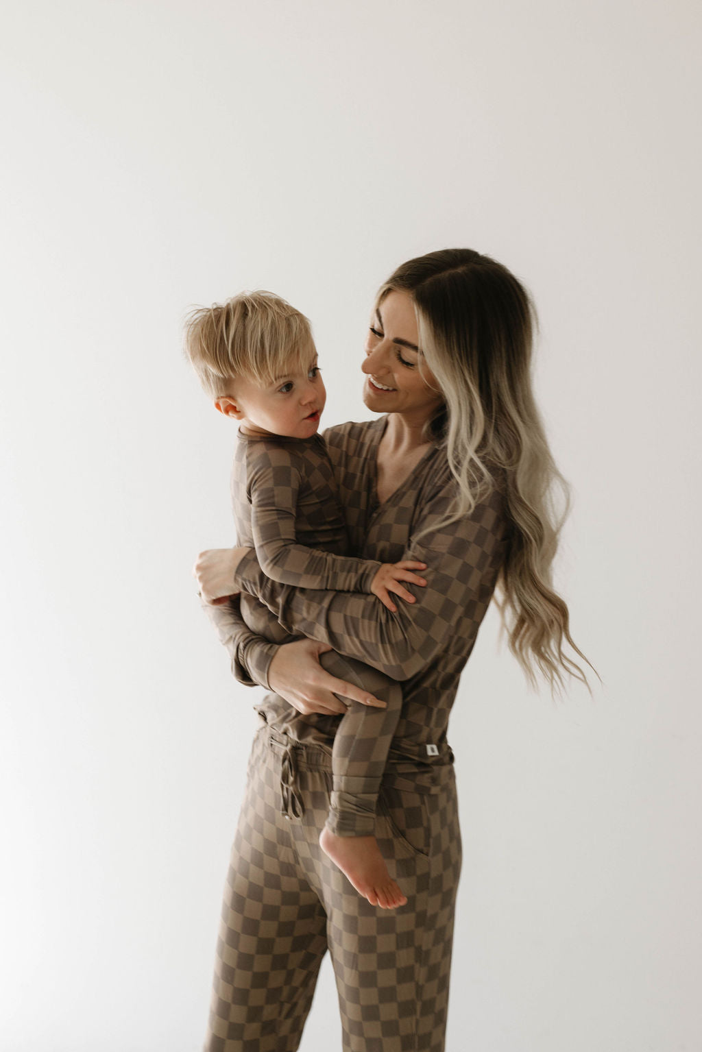 Women's Bamboo Pajama | Faded Brown Checkerboard || MATCHING KIDS