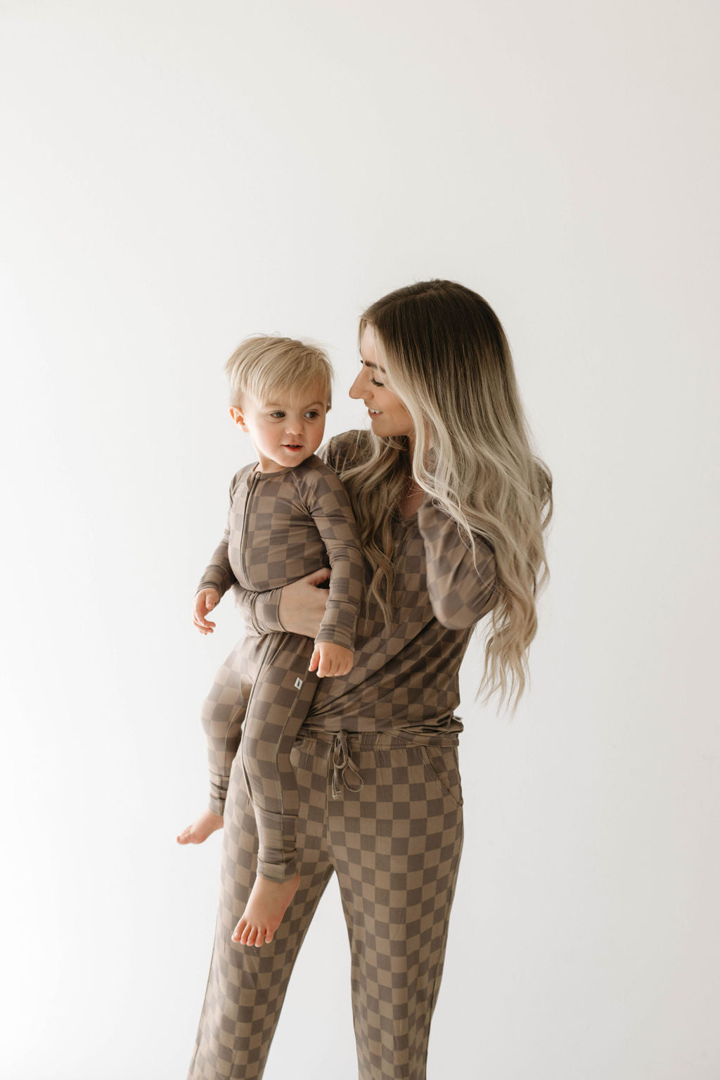 Women's Bamboo Pajama | Faded Brown Checkerboard || MATCHING KIDS