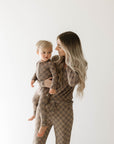 Women's Bamboo Pajama | Faded Brown Checkerboard || MATCHING KIDS