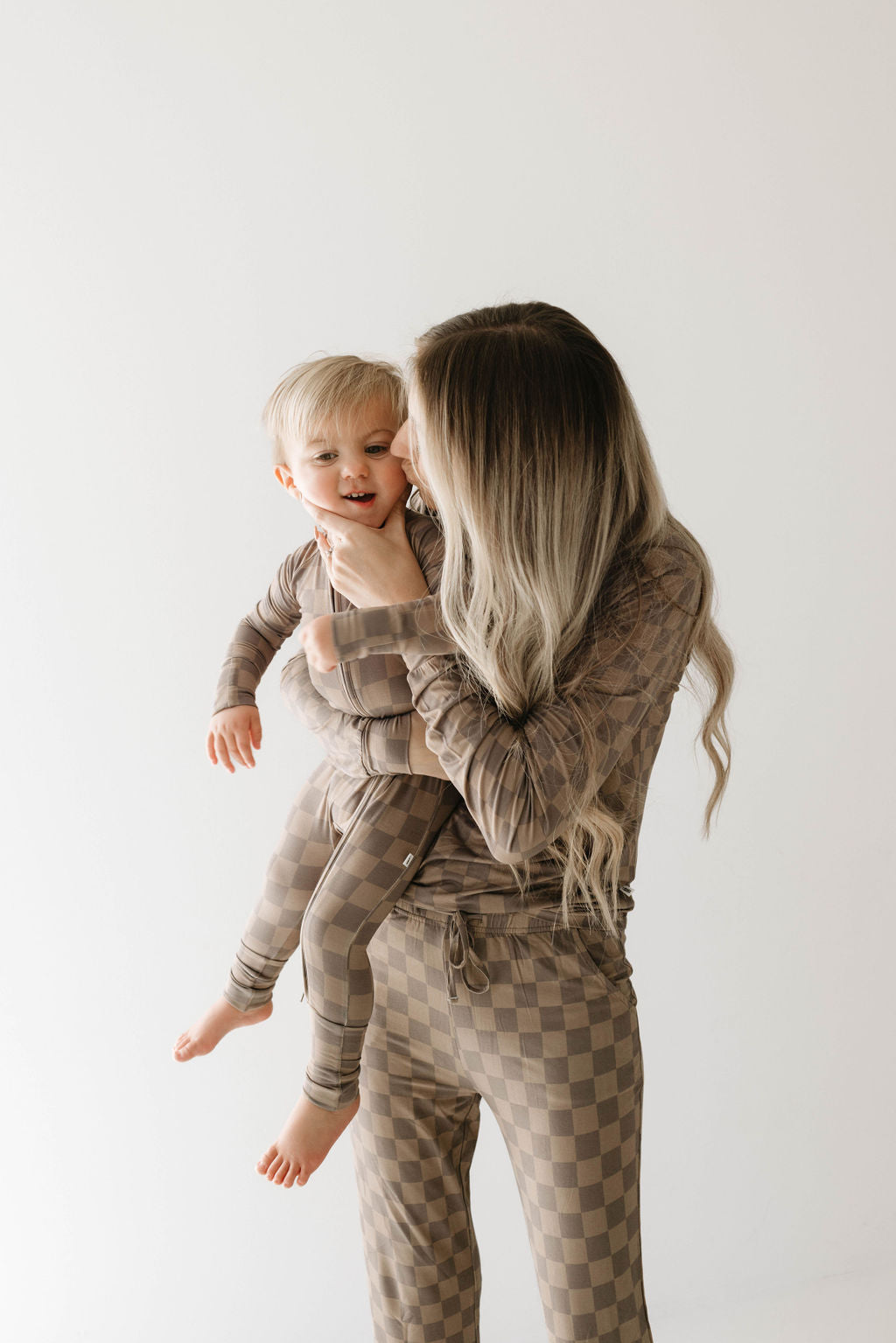 Women's Bamboo Pajama | Faded Brown Checkerboard || MATCHING KIDS