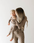 Women's Bamboo Pajama | Faded Brown Checkerboard || MATCHING KIDS