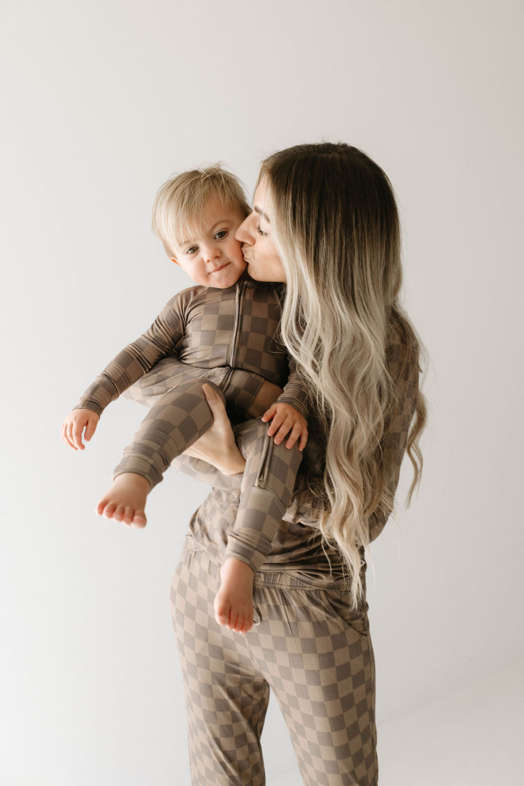 Women's Bamboo Pajama | Faded Brown Checkerboard || MATCHING KIDS