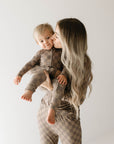 Women's Bamboo Pajama | Faded Brown Checkerboard || MATCHING KIDS