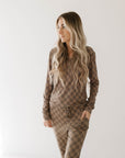 Women's Bamboo Pajama | Faded Brown Checkerboard || MATCHING KIDS