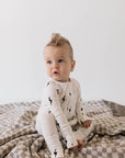Bamboo Zip Pajamas | White & Black Lightning Bolt