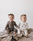 Bamboo Zip Pajamas | White & Black Lightning Bolt