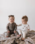 Bamboo Zip Pajamas | Faded Brown Checkerboard