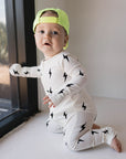 Bamboo Zip Pajamas | White & Black Lightning Bolt