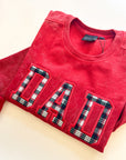 Custom Festive Plaid Applique Waffle Sleeve Crewneck - Ruby