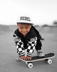 Hydro Letterman Jacket in Black + Cream Checkered