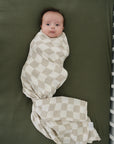 Taupe Checkered Muslin Swaddle Blanket