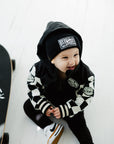 Hydro Letterman Jacket in Black + Cream Checkered