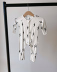 Bamboo Zip Pajamas | White & Black Lightning Bolt