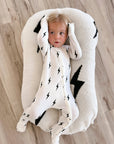 Bamboo Zip Pajamas | White & Black Lightning Bolt