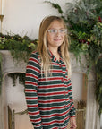 Girl's Bamboo Button Up Lounge Set | Holiday Stripe