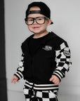 Hydro Letterman Jacket in Black + Cream Checkered