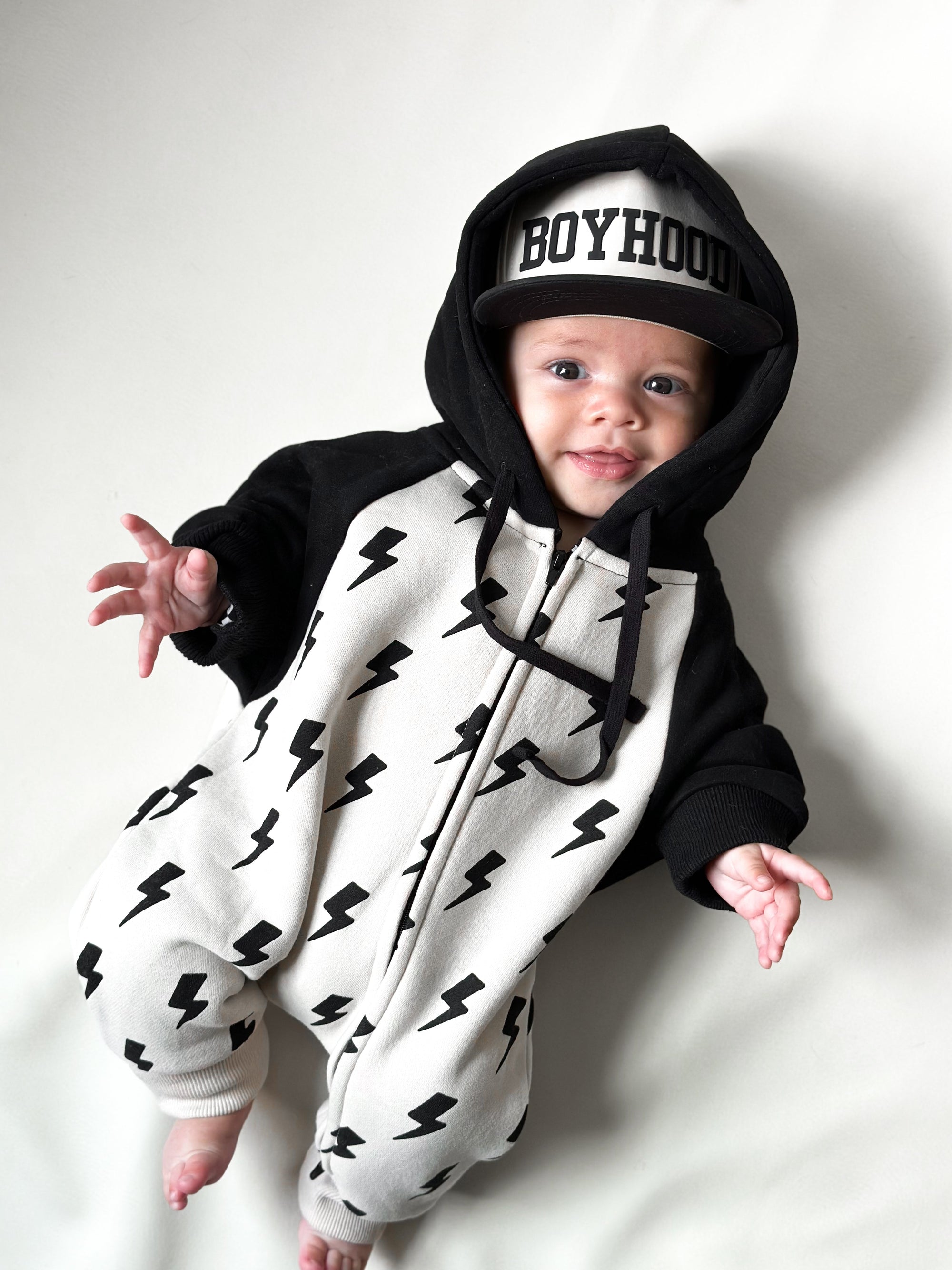 Hooded Fleece Romper in Bowie (PREORDER)