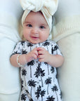 Bamboo Shorty Romper | Palm Style White