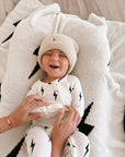 Bamboo Zip Pajamas | White & Black Lightning Bolt