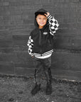 Hydro Letterman Jacket in Black + Cream Checkered