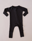 Bamboo Zip Pajamas | Black Ribbed