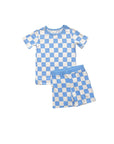 Bamboo Two Piece Shorts Set | Blue Checkered