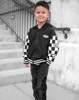 Hydro Letterman Jacket in Black + Cream Checkered