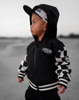 Hydro Letterman Jacket in Black + Cream Checkered