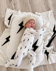 Bamboo Zip Pajamas | White & Black Lightning Bolt