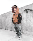 Hydro Letterman Jacket in Black + Rust