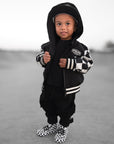 Hydro Letterman Jacket in Black + Cream Checkered