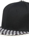 Flat Brim Trucker Hat - Checker Brim - Black