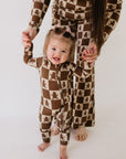 Bamboo Zip Pajamas | Gingerbread Checkerboard 2024