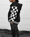 Hydro Letterman Jacket in Black + Cream Checkered