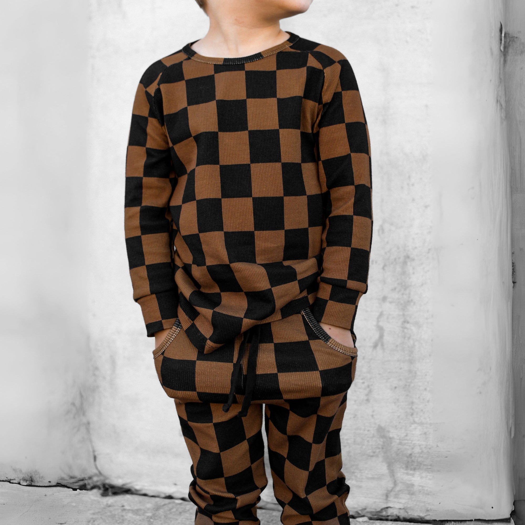 Organic Ribbed Set in Smoke + Spice
