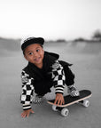 Hydro Letterman Jacket in Black + Cream Checkered