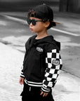 Hydro Letterman Jacket in Black + Cream Checkered